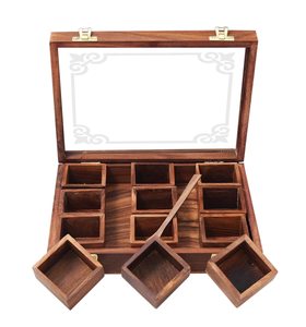 Boîte à épices en bois naturel fabriquée à la main de la meilleure qualité personnalisée pour la maison, le restaurant, l'hôtel de l'Inde. - Product Image 3
