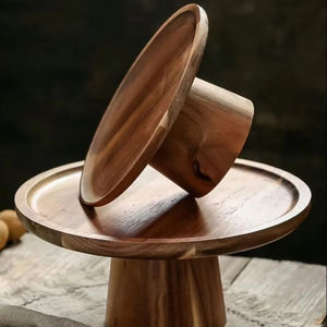 ถาดไม้อาคาเซียแบบเท้าสูงทำจากไม้อะคาเซียแท่นวางเค้กสำหรับเสิร์ฟเค้กและผลไม้ - Product Image 1