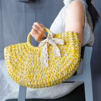 Sac de plage vintage en paille tressé à la main pour femme, multicolore, géométrique, en forme de baril, 3L+, avec doublure en polyester, idéal pour l'été et les voyages