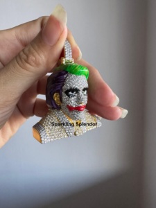 Pendentif hip-hop serti de pierres, argent sterling 925, visage de Joker, entièrement serti de pierres, plaqué or, VVS, bijoux fins personnalisés, pendentifs et breloques - Product Image 5