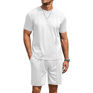 ชุดกางเกงขาสั้นลำลองสองชิ้นผ้าเทอร์รี่สีพื้นสำหรับผู้ชายชุดเสื้อยืดผ้าฝ้ายออร์แกนิก100% ระบายอากาศได้สำหรับฤดูร้อน - Product Image 1