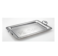 Plateau de service alimentaire en acier inoxydable de luxe, de forme ronde, couleur argent, avec motif gravé, écologique, compatible lave-vaisselle, pour ustensiles de cuisine