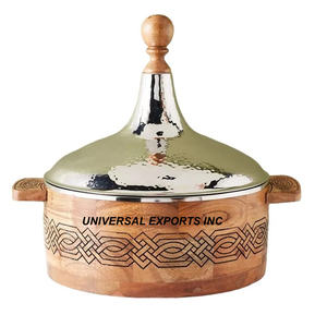 Olla de madera con acabado Natural, cazuela hecha a mano de excelente calidad, tamaño personalizado, nuevo calentador de alimentos de Metal - Product Image 2