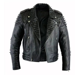 Veste en cuir noir pour hommes, meilleure qualité, clous, patchs de broderie de style motard punk, style rétro lourd - Product Image 5