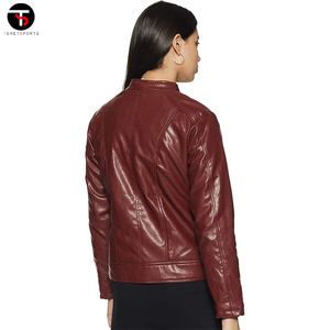 Chaqueta de motorista de piel sintética personalizada para mujer con cremallera y diseño de cinturón Servicio OEM - Product Image 2