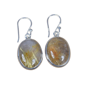 July birthstone ต่างหูแฮนด์เมด925เงินสเตอร์ลิงตะขอพลอยทอง rutile รูปไข่รูปร่างเครื่องประดับของขวัญแต่งงานสำหรับเธอ - Product Image 1