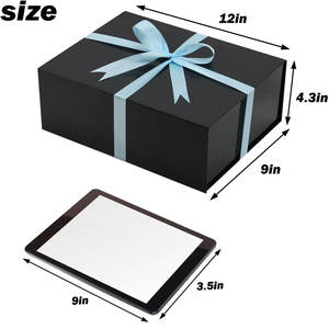 Caja de regalo grande para regalo, 12x9x4,3 pulgadas, caja de regalo negra con tapa magnética, caja de regalo plegable negra grande con cintas - Product Image 2