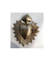 Relicario Gran Antiguo Oro Metal Sagrado Corazón Caja Relicario Corazón de María