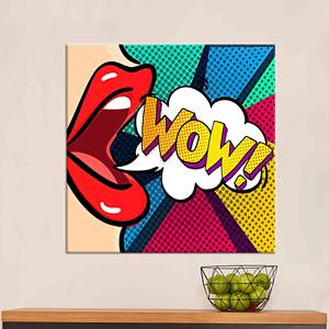 Superbe toile Pop Art : Impression de lèvres 'WOW' style graffiti urbain, toile encadrée - Product Image 1