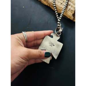 Pendentif Kevin Billah Royston Thunderbird en turquoise et argent sterling avec technologie d'incrustation à sertissage clos - Product Image 5