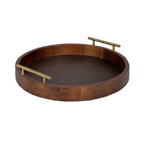 Nouvelle conception plateau de service rond en bois naturel avec poignée pour Table Restaurant et ustensiles de cuisine Style de luxe en gros - Product Image 1