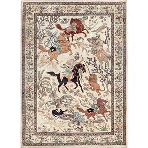 พรมขนสัตว์ถักมือ Aalam สีเบจและสีน้ำตาล สไตล์โบโฮ ขนาด 9x12 ฟุต รูปทรงสี่เหลี่ยมผืนผ้า สำหรับห้องนั่งเล่นหรือทางเดินในบ้าน ความหนา 10 มม. -Pae-5325 - Product Image 1