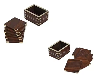 Sous-verres en noyer écologique personnalisé Design moderne carré en bois tapis de tasse sous-verre en bois prix de gros par croissant artisanat - Product Image 3