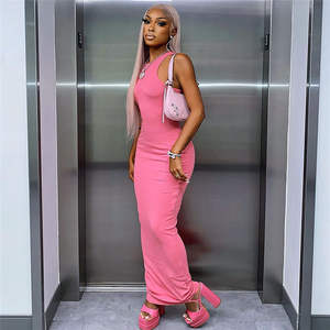 Vestido largo casual ajustado rosa transpirable con aberturas de diamante, estilo formal elegante para oficina, talla XL, ideal para el día. - Product Image 5