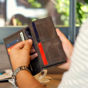 Portefeuille en cuir unisexe fin avec blocage RFID, pochette pour téléphone, coutures de luxe - Product Image 2