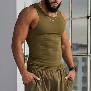 Camiseta sin mangas deportiva para hombre, camiseta sin mangas con cuello en U de secado rápido, tela acanalada para hombre, el mejor Material, ropa deportiva cómoda, camiseta sin mangas - Product Image 1