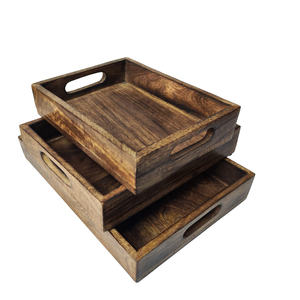 Ensemble de plateaux de service en bois de manguier 3 pièces fait à la main, personnalisable pour les hôtels et les restaurants, plateaux décoratifs en bois, vente à chaud - Product Image 2