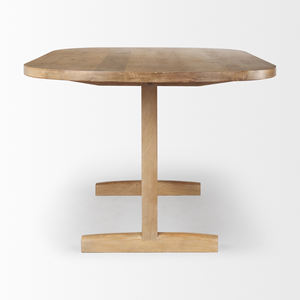 Mesa de Comedor Moderna y Relajada de Madera de Mango Maciza con Esquinas Redondeadas, Patas en Forma de T, Nuevo Diseño, Grano Natural, para Hogar, Cocina, Restaurante - Product Image 4