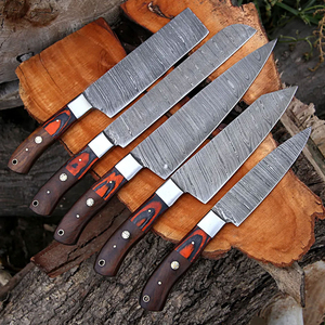 Damascus Steel Chef Knife Set 67-Layer Polished Blades Ambidextrous Design Wood Handles-Five-Piece Handmade Set for Home <b>Cooking</b> - Product Image 4