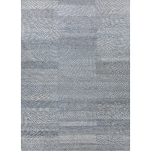 Tapis rectangulaire Azalea Blue en laine et soie de bambou noué à la main, patchwork abstrait pour couloir et chambre d'adolescents - Product Image 1