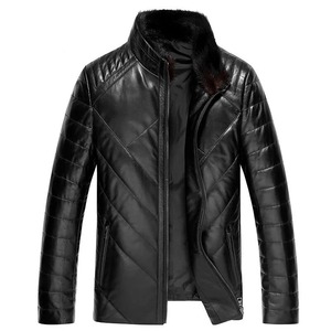 Chaqueta de lona de cuero genuino para hombre invierno grueso cálido negocios moda coreana High Street Stand Collar Coat - Product Image 3