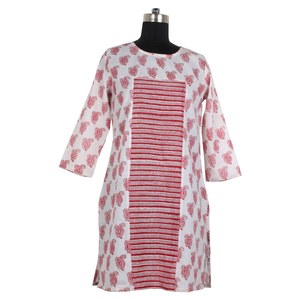 Bloque de mano indio impreso algodón largo Kurti indio verano señoras largo Kurti algodón túnica mujeres desgaste casual fiesta desgaste Top blusa - Product Image 3