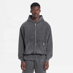 Fabricant de vêtements vente en gros sweat à capuche à double fermeture éclair vintage personnalisé lavage à l'acide zip up sweats à capuche en éponge française - Product Image 4