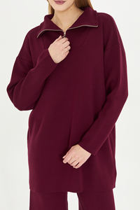 Ensemble de tricot uni à fermeture éclair deux pièces vêtements de sport surdimensionnés tenue quotidienne ensemble de survêtement à manches longues ensemble de tricot double élégant - Product Image 4