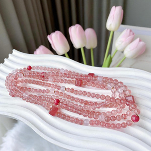 Bracelet en quartz rose naturel <span class=keywords><strong>et</strong></span> cristal de fraise, perles en or 24 carats, pierre de guérison, bijou d'attraction amoureuse, cadeau spirituel pour femme - Product Image 3