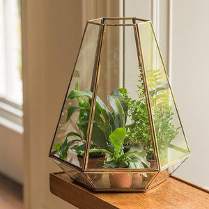 Premium Design Wholesale Prices Cylindrical Shaped Clear Glass Terrarium Brass <b>Frame</b> Gold Finished for Garden Plants Decorations - Product Image 3