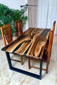 โต๊ะกาแฟไม้เคลือบอีพ็อกซี่สองด้าน งานแฮนด์เมด ทันสมัย พับได้ ทนทาน สำหรับห้องนั่งเล่น - Product Image 3