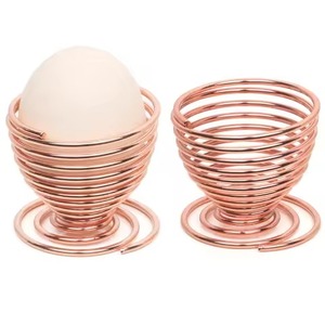 Eco-Friendly Metal & Wood Rose Gold <b>Egg</b> Holder Stand for Home Kitchen and Restaurant Use - Product Image 1