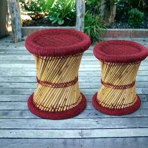 Tabouret en bambou traditionnel indien fait à la main Mudda rouge pour manger en plein air hôtel parc Antique Design Style os incrustation Console - Product Image 1