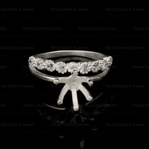 925 Sterling Silver Plated 6mm Pre Notched Zircon Half Eternity Semi Mount <b>Blank</b> Prong Set Keepsake Breastmilk Gemstone Resin - Product Image 5