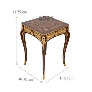 Mesa Auxiliar Cuadrada de Estilo Francés de Lujo con Incrustaciones Clásicas de Marquetería y Detalles Ornamentales de Latón Dorado para Decoración de Salones de Palacio - Product Image 3
