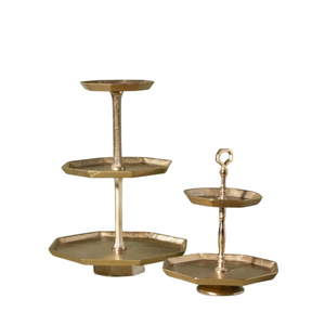 Ensemble de 2 supports à gâteau en laiton, décoration de mariage, support d'exposition à 3 niveaux, support à gâteau artisanal pour les fêtes d'anniversaire - Product Image 1