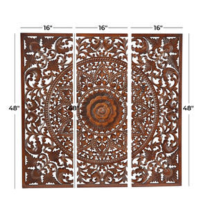 Nouvellement arrivée marron traditionnel Floral manguier bois décoration murale 3 panneau ensemble personnalisé conçu meilleure vente de décoration murale en bois - Product Image 6