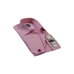 Chemise Rose Boutonnée à Manches Double Revers Coupe Slim - Product Image 1