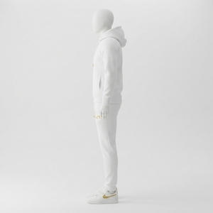 <b>Men's</b> White Hoodie Tracksuit Set Gold Embroidered <b>Pullover</b> Sweatshirt Jogger Pants Sportswear Training Gym Fitness Activewear XL - Product Image 2