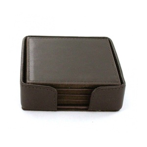Genuine Leather <b>Coasters</b> <b>Set</b> of 4 Leather <b>Coasters</b> for Drink of 4 pcs <b>with</b> <b>Holder</b> - Product Image 1