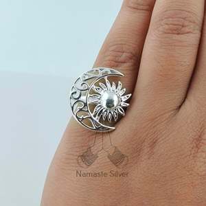 925 Sterling Silver Sun <b>Moon</b> <b>Ring</b> Handmade Boho Celestial Jewelry 18K Plating Inlaid Crescent <b>Moon</b> <b>Ring</b> Perfect Gift for Her - Product Image 1