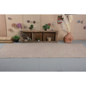 Alfombra turca Vintage moderna, patrón Beige clásico de 4,7x11,8 pies con forro de látex de piel de conejo de imitación de lana, pasillo de felpa Rectangular - Product Image 1