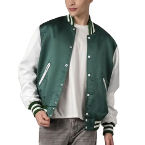 Veste bomber universitaire en satin élégante avec col montant et logo frontal, design personnalisé pour hommes et femmes - Product Image 1