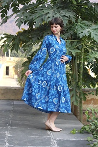 Robe indienne en coton à motifs floraux pour femmes, tenue d'été faite à la main, robes de mode décontractées - Product Image 6