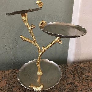 Handcrafted Eco-Friendly Round Metal 2-Tier Cake Stand with Floral Design for <b>Dessert</b> Decorators Customizable Size & Color - Product Image 5