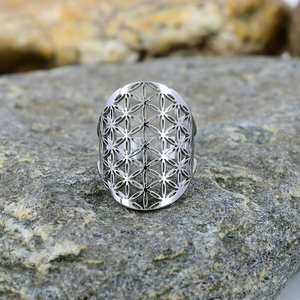 โบฮีเมียนฮิปปี้หนาเงินสแตนเลสปรับได้รูปทรงเรขาคณิตแหวนดอกไม้แฮนด์เมดดีไซน์ไม่ซ้ำใคร - Product Image 6