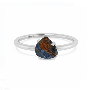 Anillo Apilable Clásico de Plata de Ley 925 con Pietersite Natural, Engaste de Puntas, Acabado de Alta Calidad, Certificado por Terceros, de Moda - Product Image 1