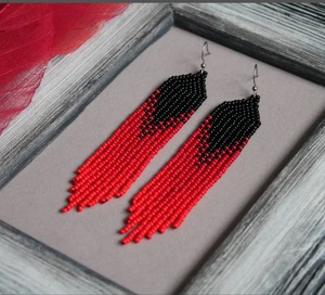 <b>Red</b> Fringe Beaded <b>Earrings</b> <b>Red</b> <b>Earrings</b> for Women Seed Bead Jewelry Modern Boho <b>Earrings</b> - Product Image 1