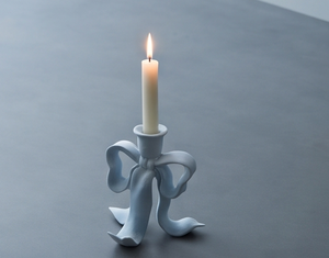 Elegant <b>Ribbon</b> Bow Light Blue Metal Taper Stand Texture Casting Table Centerpiece Supplier - Product Image 2