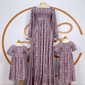 Premium Quality Customizable Mother Daughter Chiffon Maxi-Length V-neck Long Sleeve <b>Dress</b> Luxurious Vintage Y2K Floral Casual - Product Image 1